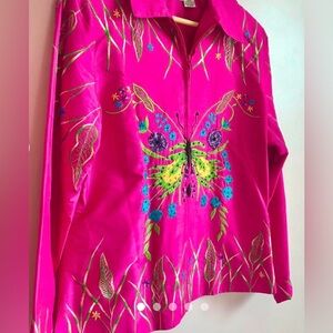 Vintage Silk Jacket Womens Sz 1X XXL Floral Blutique Blazer Bead Lined Butterfly